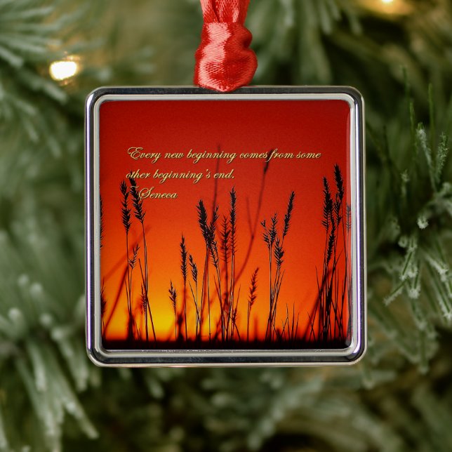 Sunset Silhouette Inspirational Metal Ornament (Tree)