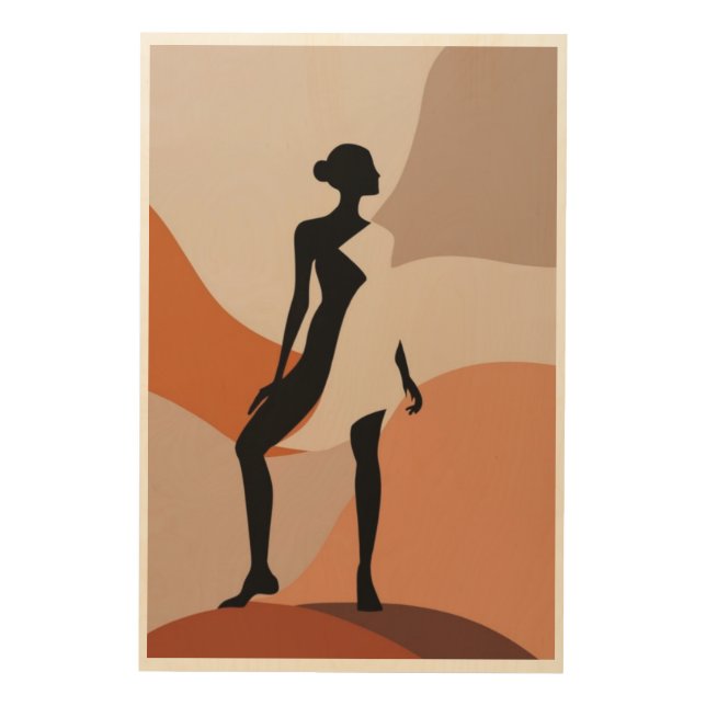 Sunset Silhouette: Minimalist Woman's Body Wall Ar Wood Wall Art (Front)
