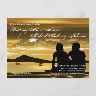 Sunset Silhouette Mountain Lake Wedding Invitation