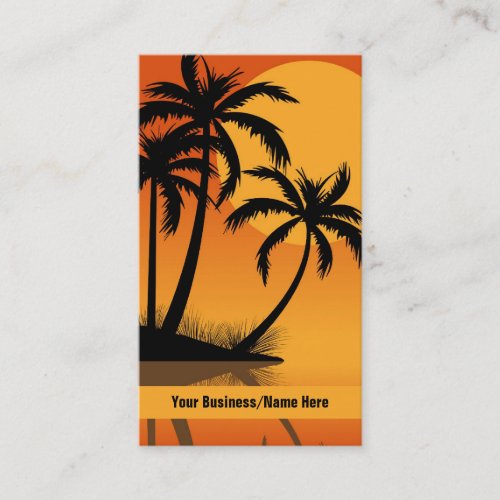 Sunset Silhouette Palm Trees Tropical Beach Business Card