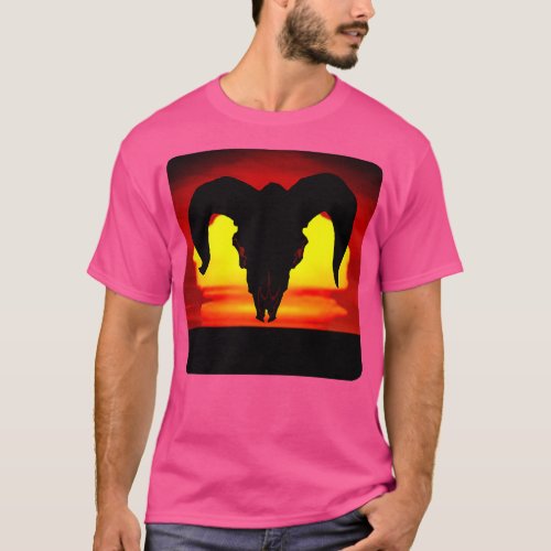 Sunset Silhouette Ram Skull T_Shirt