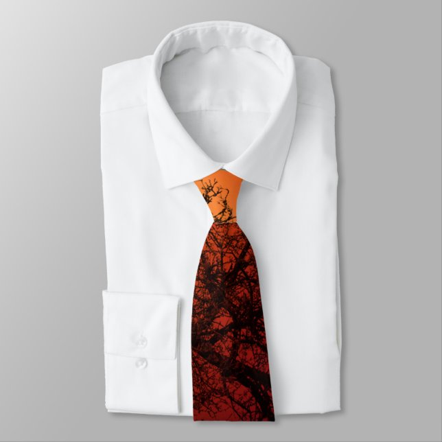 Sunset Silhouette Tree Art Neck Tie (Tied)