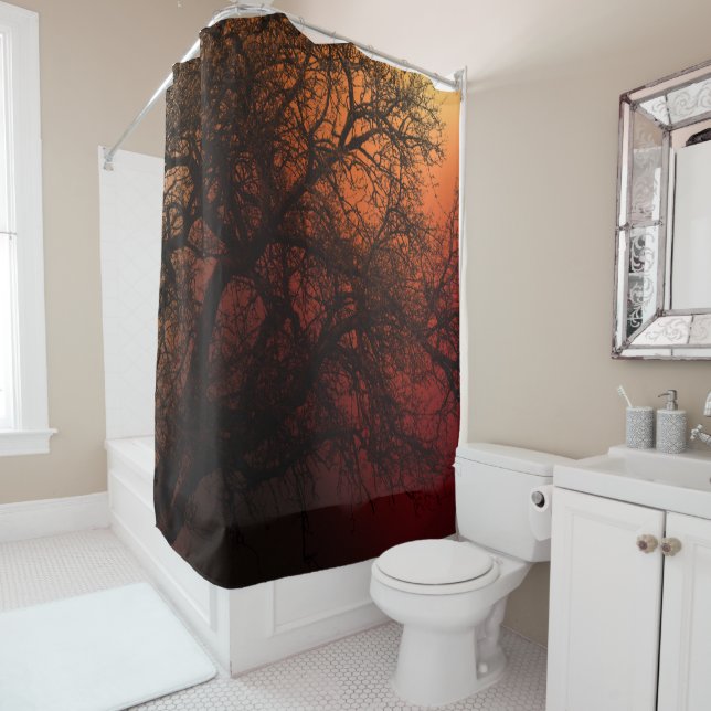 Sunset Silhouette Tree Art Shower Curtain (In Situ)