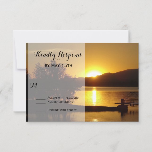 Sunset Silhouette Tree Lake Wedding RSVP Cards (Front)