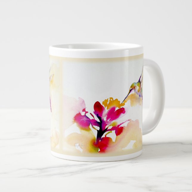 "Sunset Sip" Hummingbird Print Large Coffee Mug (Front Right)