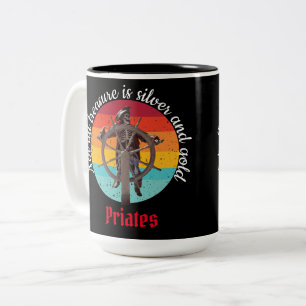 Sunset Skeleton Pirate Party Two-Tone Coffee Mug