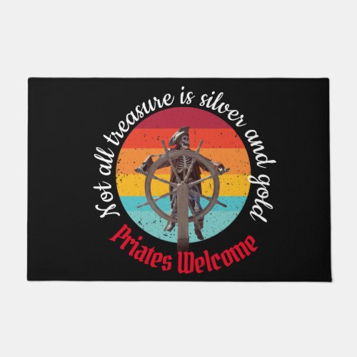 Sunset Skeleton Pirate Party Welcome Doormat