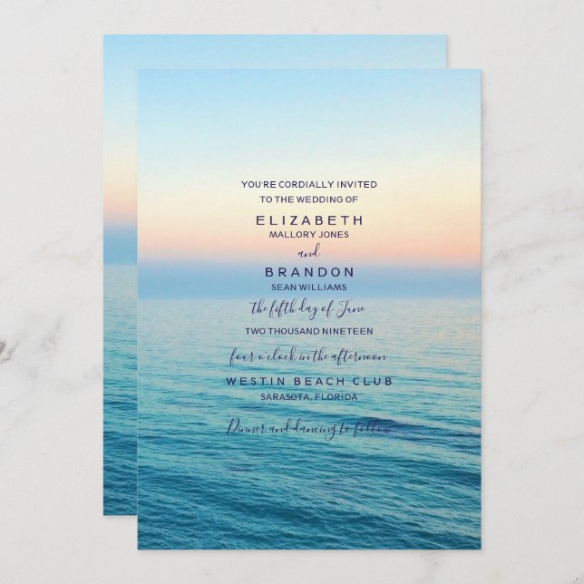 Sunset Skies Beach Ocean Wedding Invitation (Front/Back)