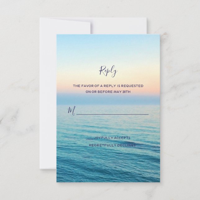 Sunset Skies Beach Ocean Wedding RSVP (Front)