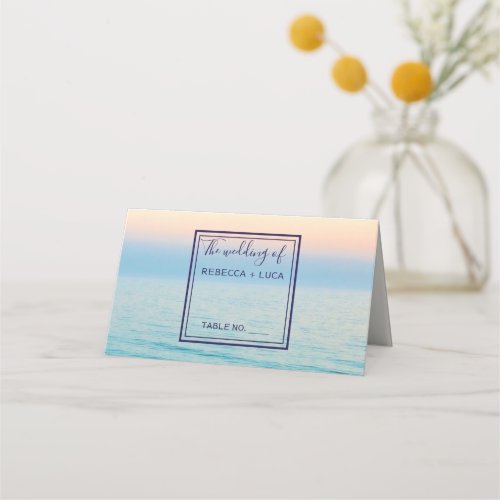 Sunset Skies Beach Ocean Wedding Table Place Card