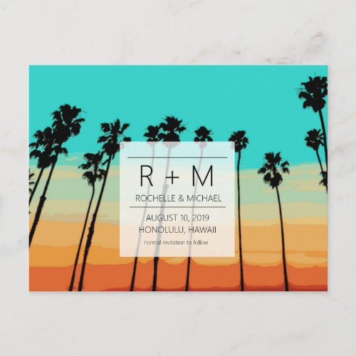 Sunset Skies Tropical Wedding Save the Dates Announcement Postcard