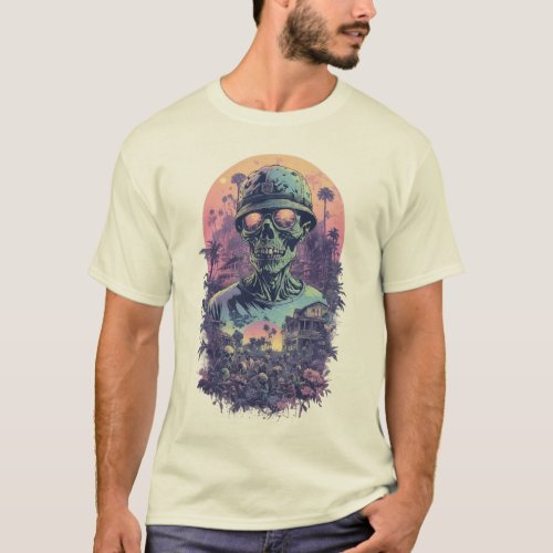 Sunset Skull Military T_Shirt