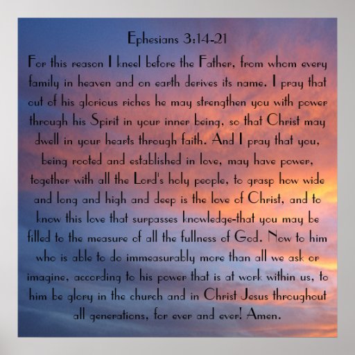 Sunset sky bible verse prayer Ephesians 3 Poster | Zazzle