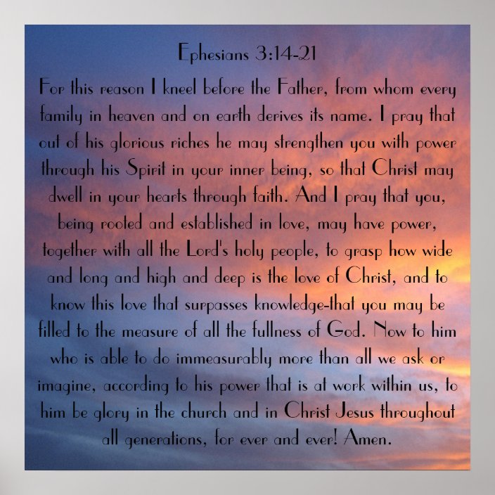 Sunset sky bible verse prayer Ephesians 3 Poster | Zazzle.com