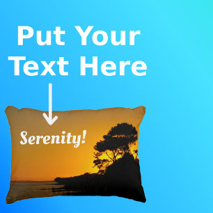 Sunset Sky Black Silhouette Trees Photo Text Accent Pillow