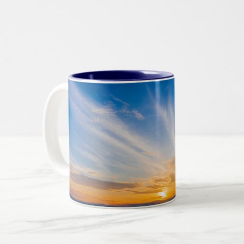 Sunset Sky Clouds Blue Two_Tone Coffee Mug