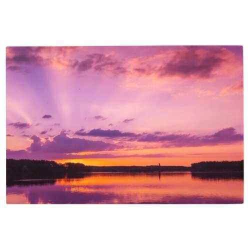 Sunset Sky Clouds Purple Landscape Nature Summer Metal Print