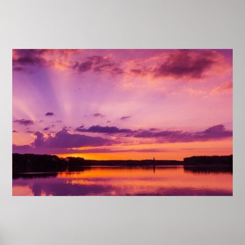 Sunset Sky Clouds Purple Landscape Nature Summer Poster