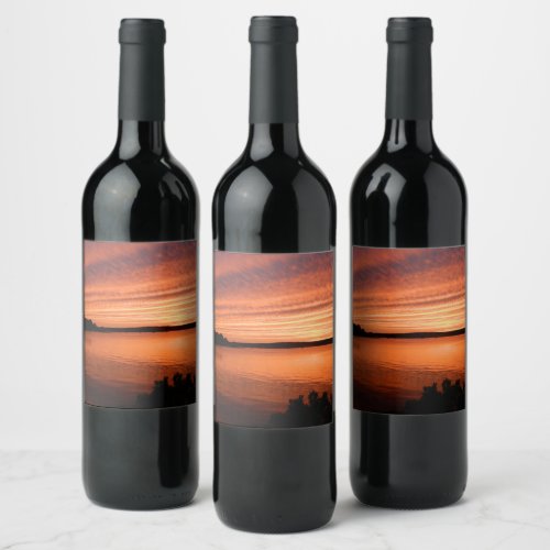 Sunset sky evening cloud rows ocean reflection wine label