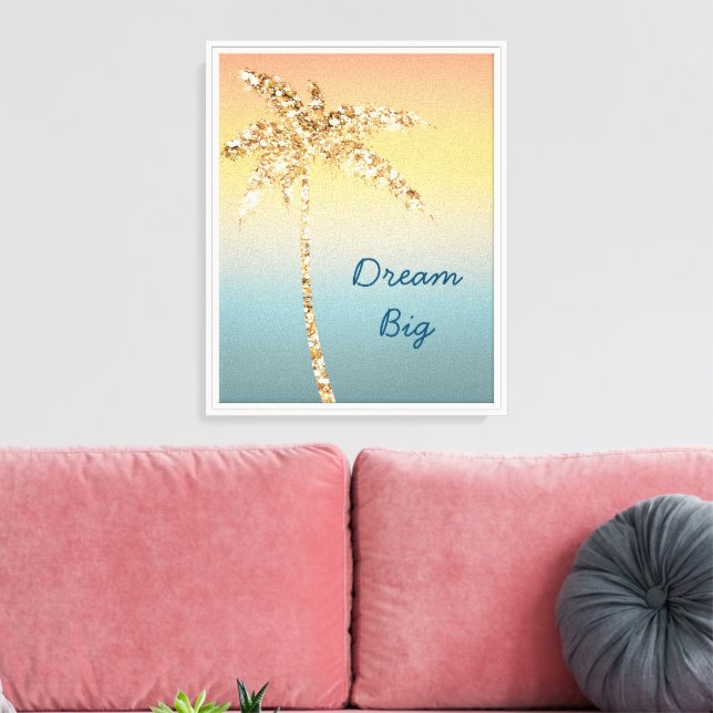 Sunset Sky Gold Glitter Palm Tree Canvas Print (Insitu(LivingRoom))