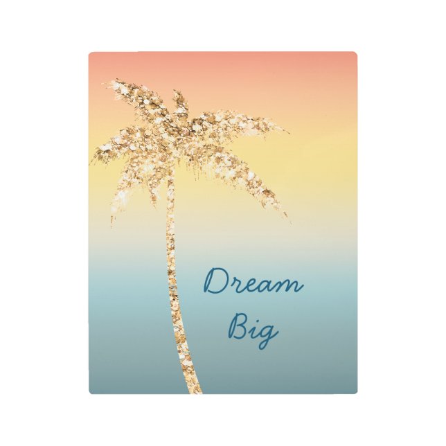 Sunset Sky Gold Glitter Palm Tree Metal Print (Front)