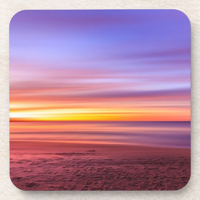 Sunset Sky over Beach and Sea Beverage Coaster (Front)