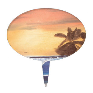 Sunset Sky, Palms & Ocean Cake Topper