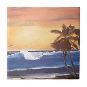 Sunset Sky, Palms & Ocean Ceramic Tile