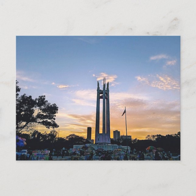 Sunset Sky Quezon Memorial Circle Park in QC Foil  Postcard (Front)