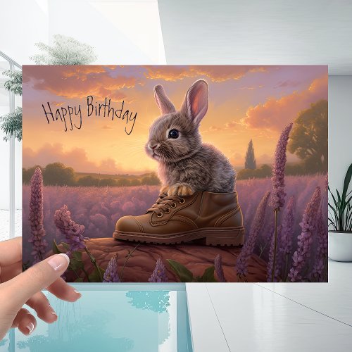 Sunset Sky with Cute Bunny Rabbit Birthday Card