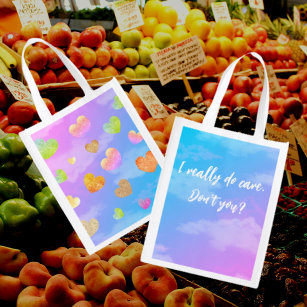 Sunset Sky with Rainbow Hearts Grocery Bag