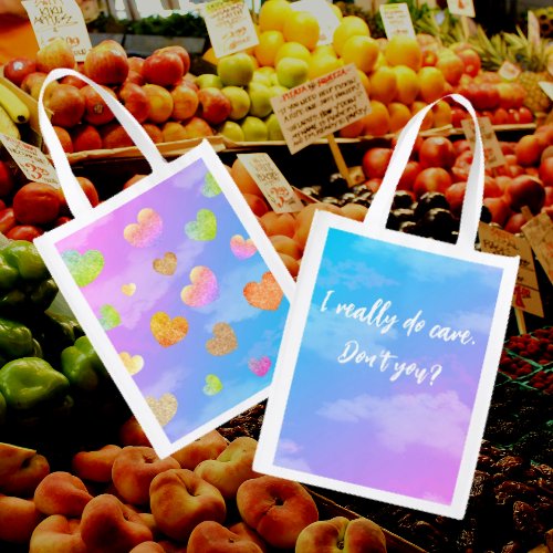 Sunset Sky with Rainbow Hearts Grocery Bag