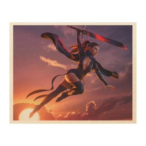 Sunset Skydance The Flying Lady Ninja Wood Wall Art