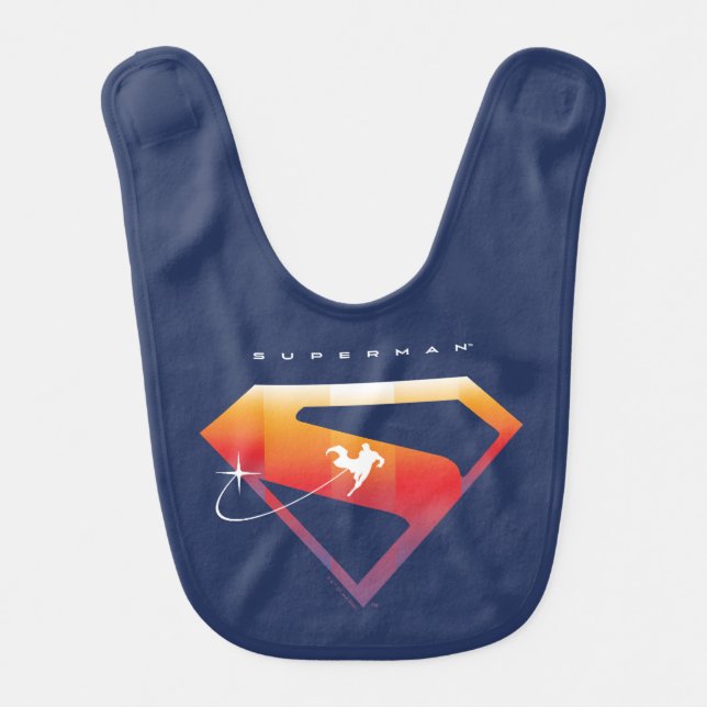 Sunset Soar Superman Shield Baby Bib (Front)
