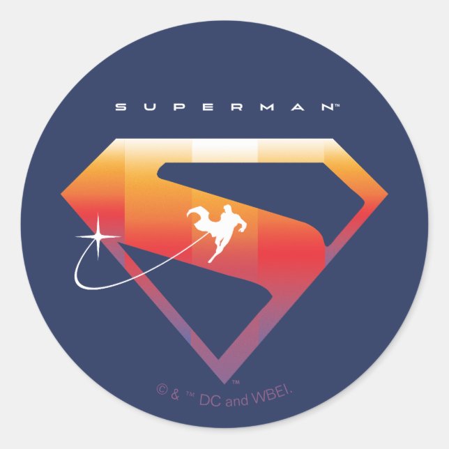 Sunset Soar Superman Shield Classic Round Sticker (Front)