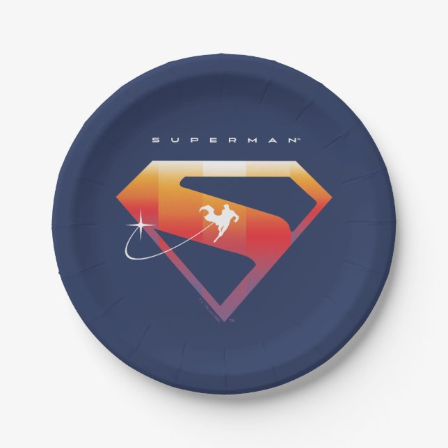 Sunset Soar Superman Shield Paper Plates (Front)
