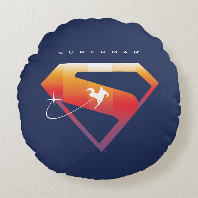 Sunset Soar Superman Shield Round Pillow (Front)