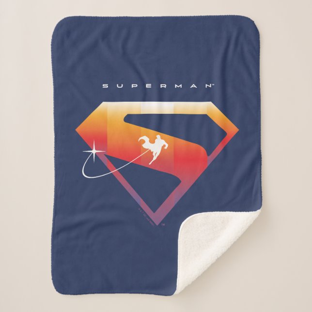Sunset Soar Superman Shield Sherpa Blanket (Front)