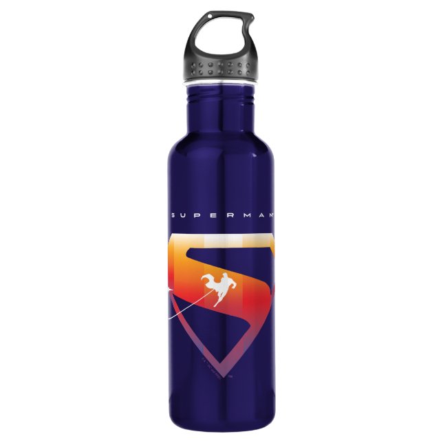 Sunset Soar Superman Shield Stainless Steel Water Bottle (Front)