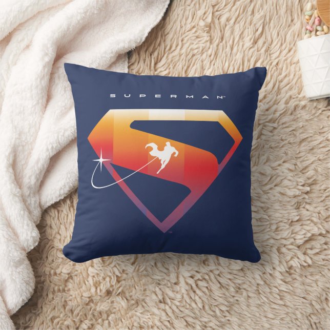 Sunset Soar Superman Shield Throw Pillow (Blanket)