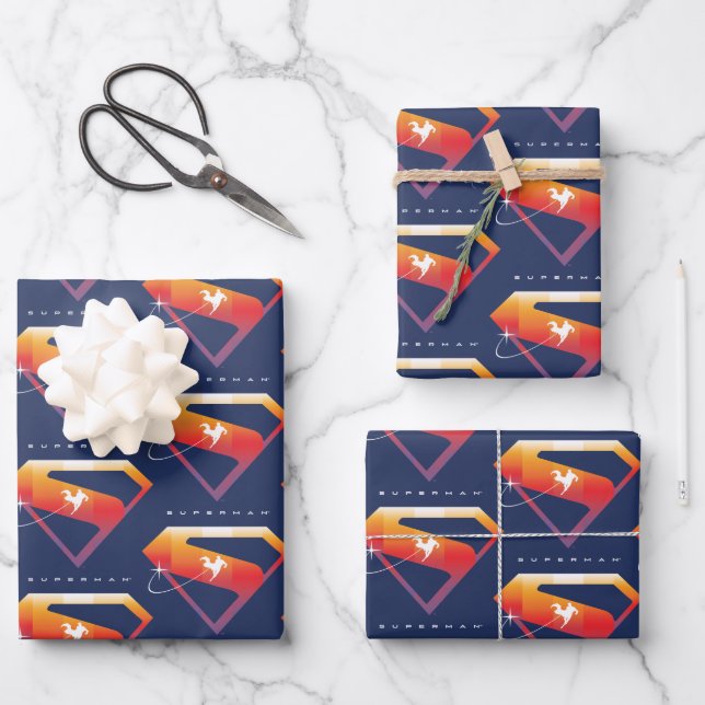 Sunset Soar Superman Shield Wrapping Paper Sheets (Front)