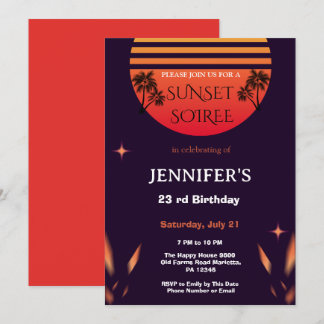 Sunset Soiree Birthday Party Tropical Beach  Invitation