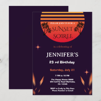 Sunset Soiree Birthday Party Tropical Beach  Invitation