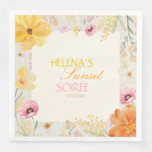 Sunset Soirée Pastel Floral Pink, Orange, Yellow Paper Dinner Napkins