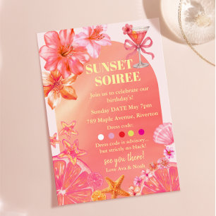Sunset Soiree Pink Bow Cocktail Citrus Birthday Invitation