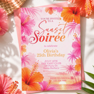 Sunset Soirée Tropical Birthday, Sunset Party Invitation