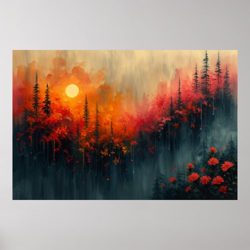 Sunset Solitude Crimson Forest Poster