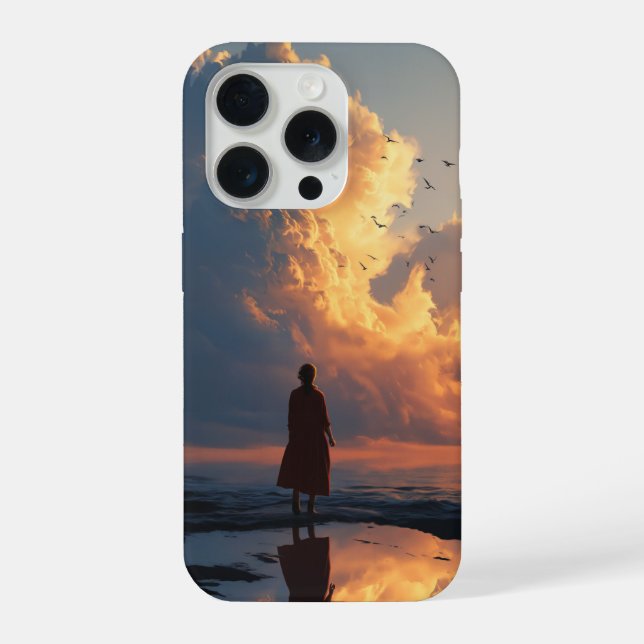 Sunset Solitude: Woman in Red Dress iPhone Case (Back)