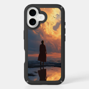 Sunset Solitude: Woman in Red Dress iPhone 16 Case