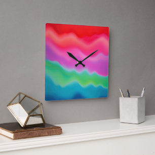 "Sunset Sorbet" Colourful Abstract Art Square Wall Clock